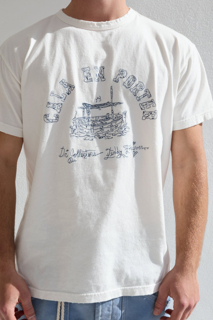 Model T. Recycled Cala N Porter Jersey 100% Cotton Sun Faded Dye Off White