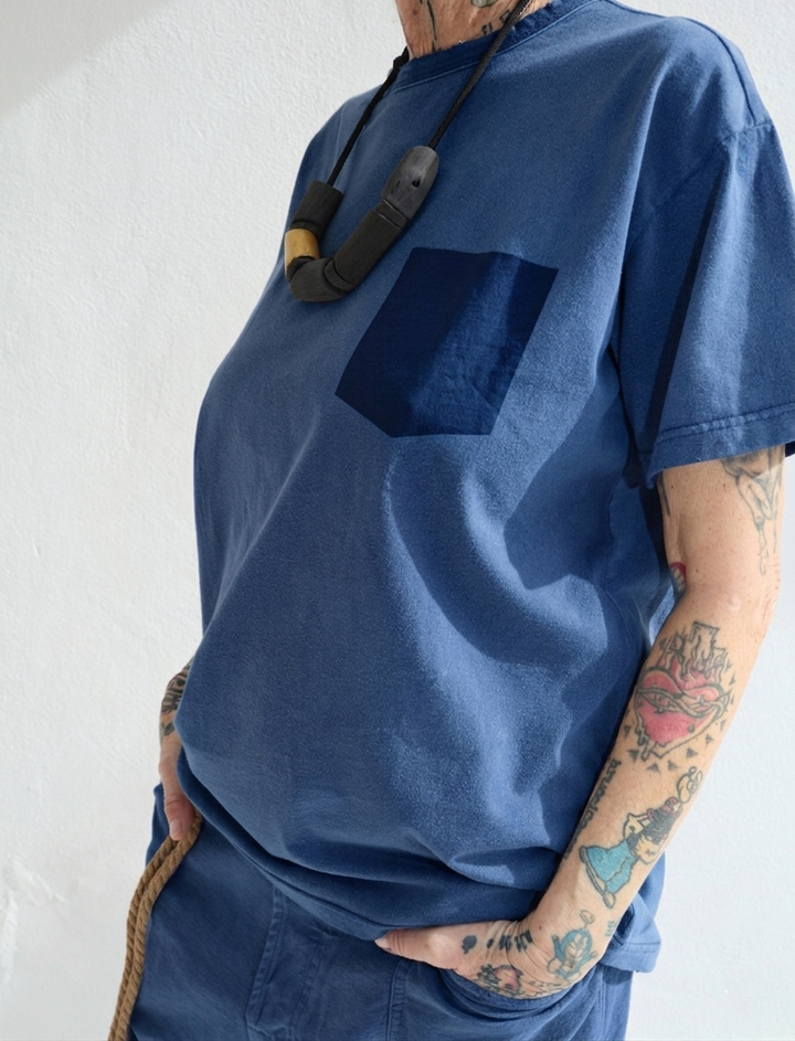 Model T. Unpocket Jersey 100% Cotton Sun Faded Dye Bleu de Travail