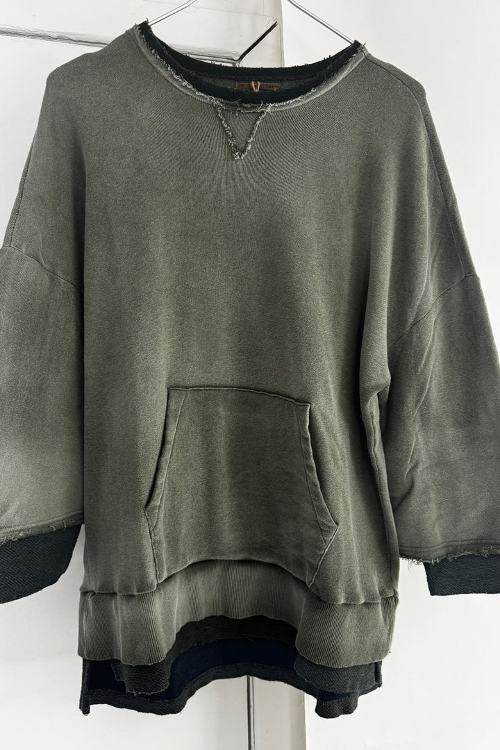 Recycle Sweat 100% Cotton French Terry Sun Faded Dye Army Green