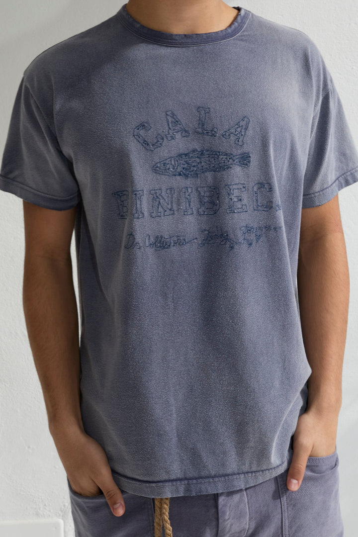 Model T. Recycled Cala Binibeca Jersey 100% Cotton Sun Faded Dye Navy