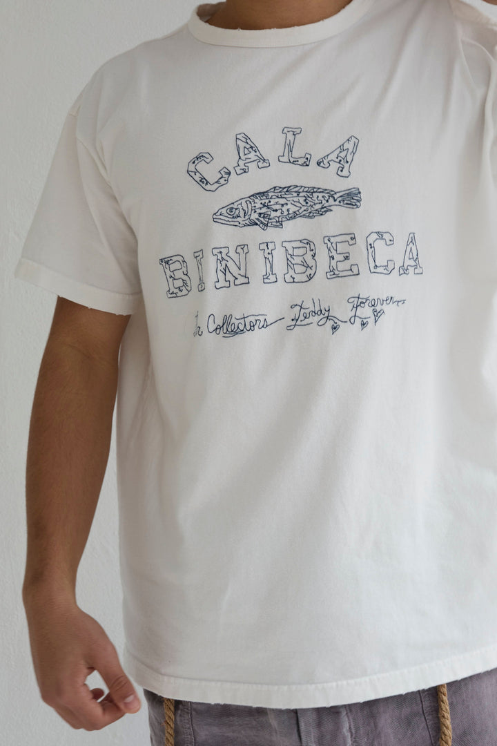 Model T. Recycled Cala Binibeca Jersey 100% Cotton Sun Faded Dye Off White