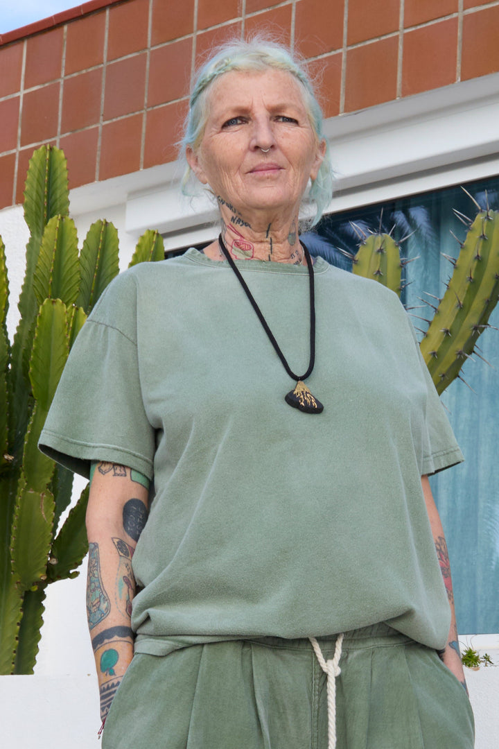Model T. Recycled Jersey 100% Cotton Sun Faded Dye Army Green
