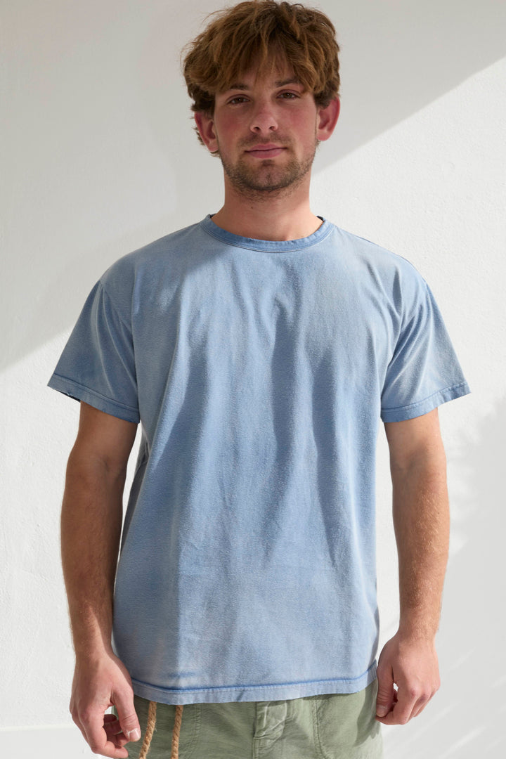 Model T. Recycled Jersey 100% Cotton Sun Faded Dye Bleu de Travail