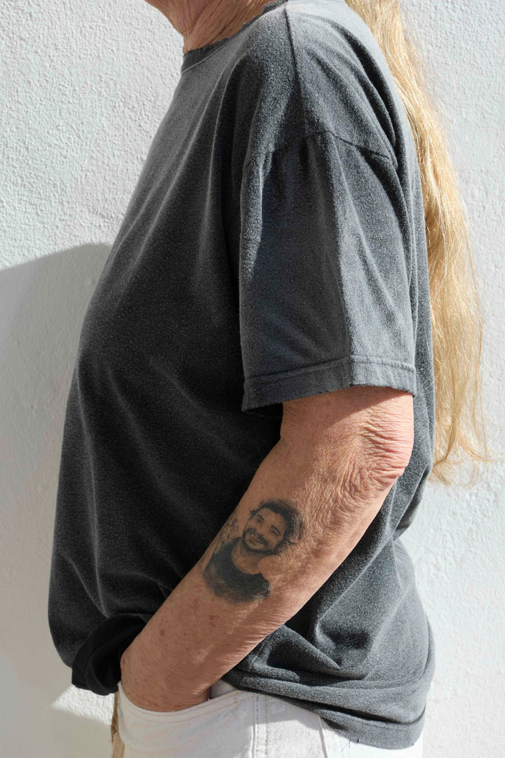 Model T. Recycled Jersey 100% Cotton Sun Faded Dye Smoke Black