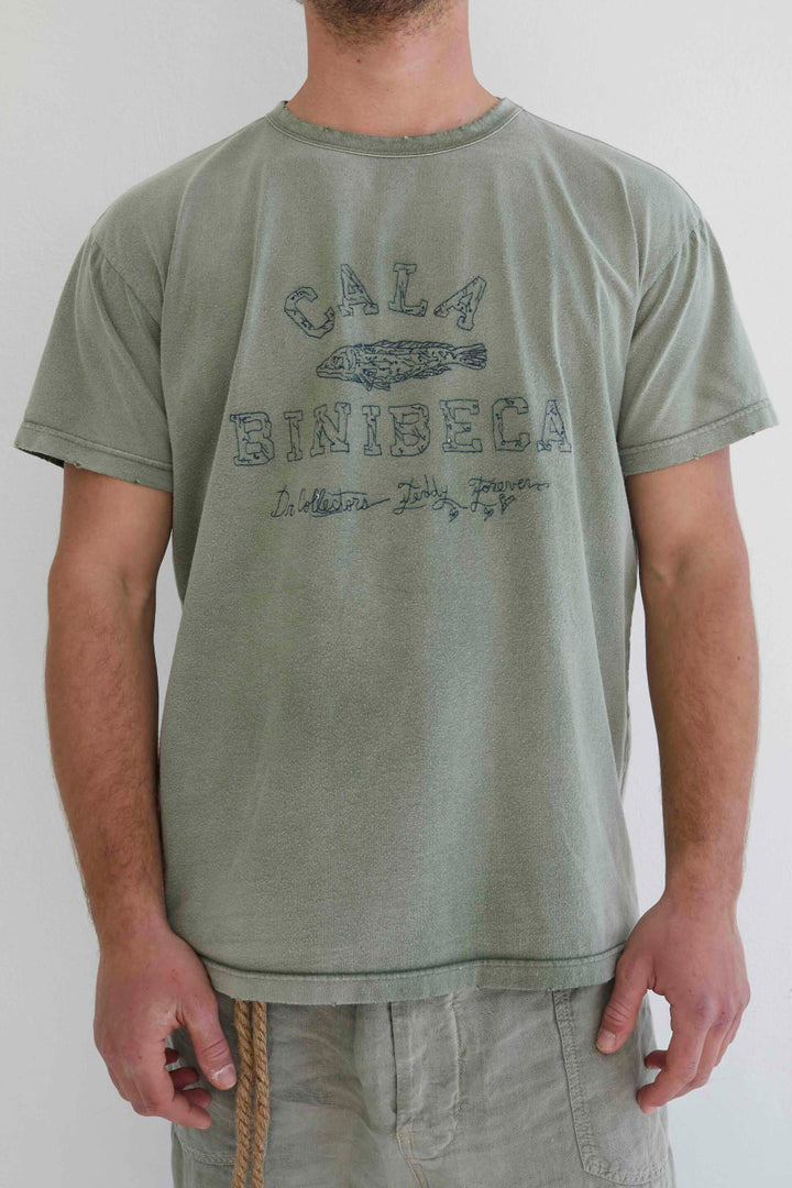 Model T. Cala Binibeca Recycled Jersey 100% Cotton Sun Faded Dye Army Green