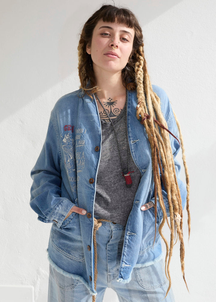 Okinawa GI Embroidery 9oz Denim & Recycled Cotton Sun Faded Wash