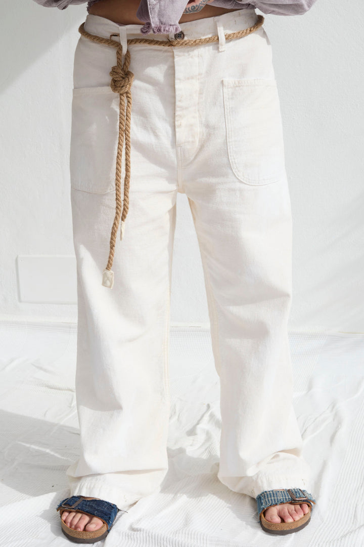 P83 Sailor GI Embroidery 9oz Linen/Organic Cotton Sun Faded-Paint Dye Off White