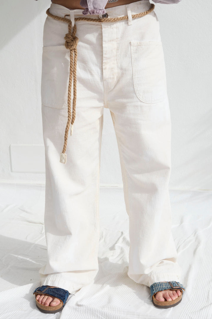 P83 Sailor 9oz Linen/Organic Cotton Sun Faded-Paint-Dye Off White