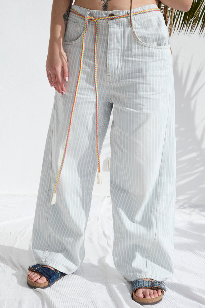 P84 Dungaree 9oz Biarritz Cotton Blue Stripes Sun Faded Wash