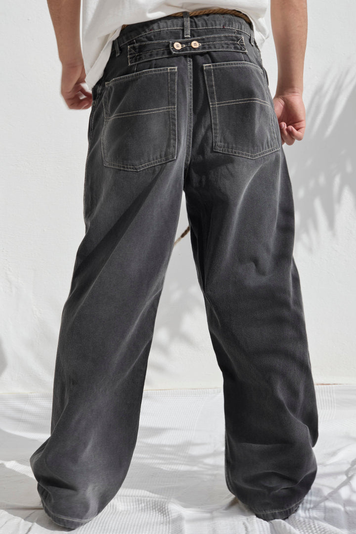 P84 Dungaree 9oz Organic Black Denim Sun Faded Wash