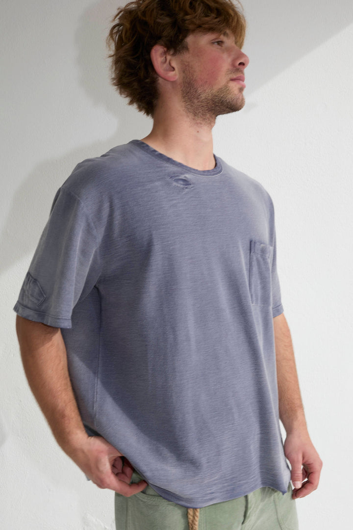 Model T. Repair Pocket Jersey 100% Cotton Sun Faded Dye Navy