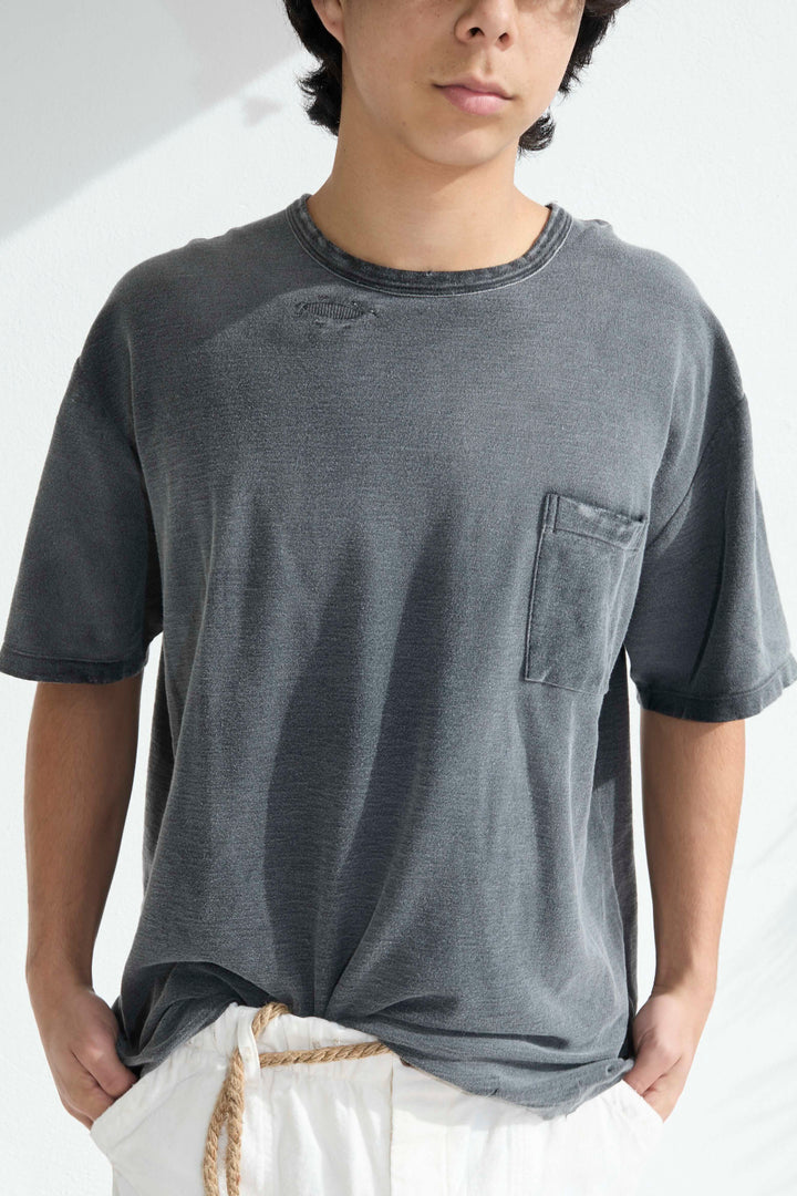 Model T. Repair Pocket Jersey 100% Cotton Sun Faded Dye Smoke Black