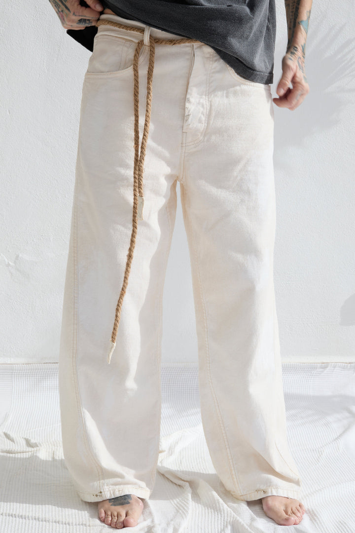 P84 Dungaree 9oz Linen/Organic Cotton Sun Faded-Paint Dye Off White