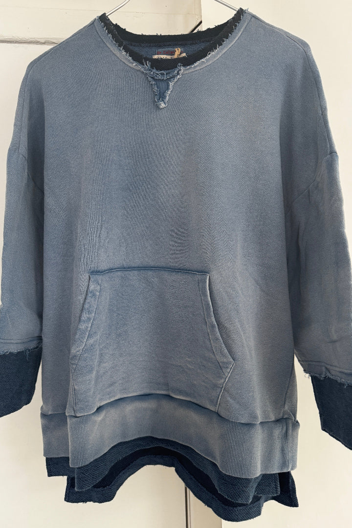 Recycle Sweat 100% Cotton French Terry Sun Faded Dye Bleu de Travail
