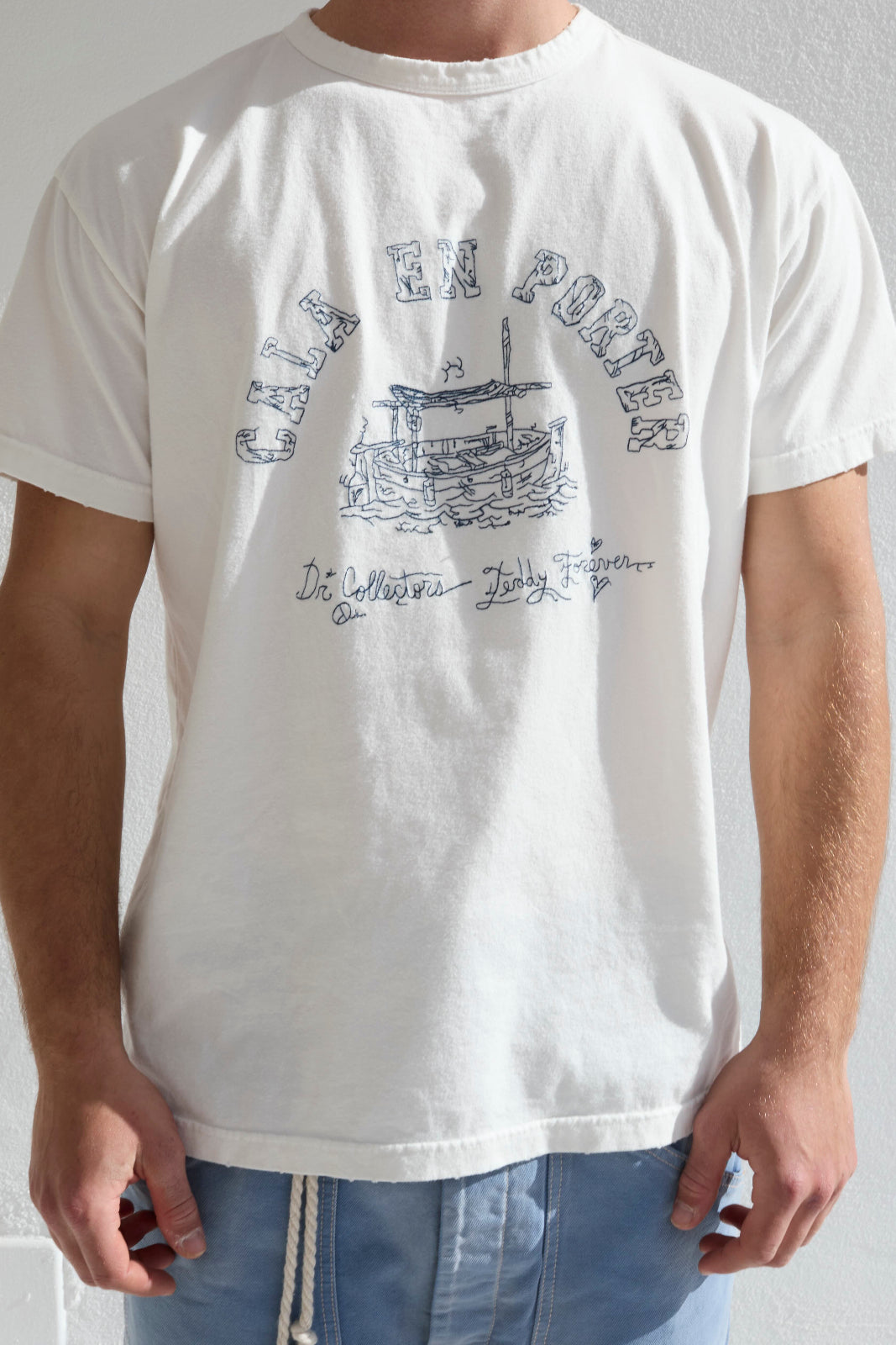 Model T. Recycled Cala N Porter Jersey 100% Cotton Sun Faded Dye Off White