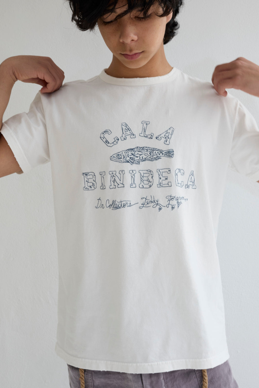 Model T. Recycled Cala Binibeca Jersey 100% Cotton Sun Faded Dye Off White