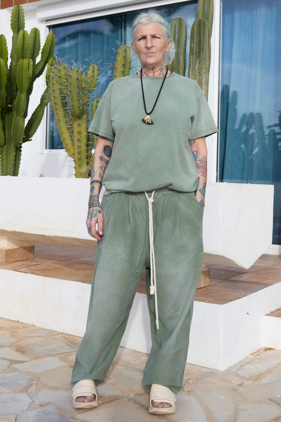 Model T. Recycled Jersey 100% Cotton Sun Faded Dye Army Green