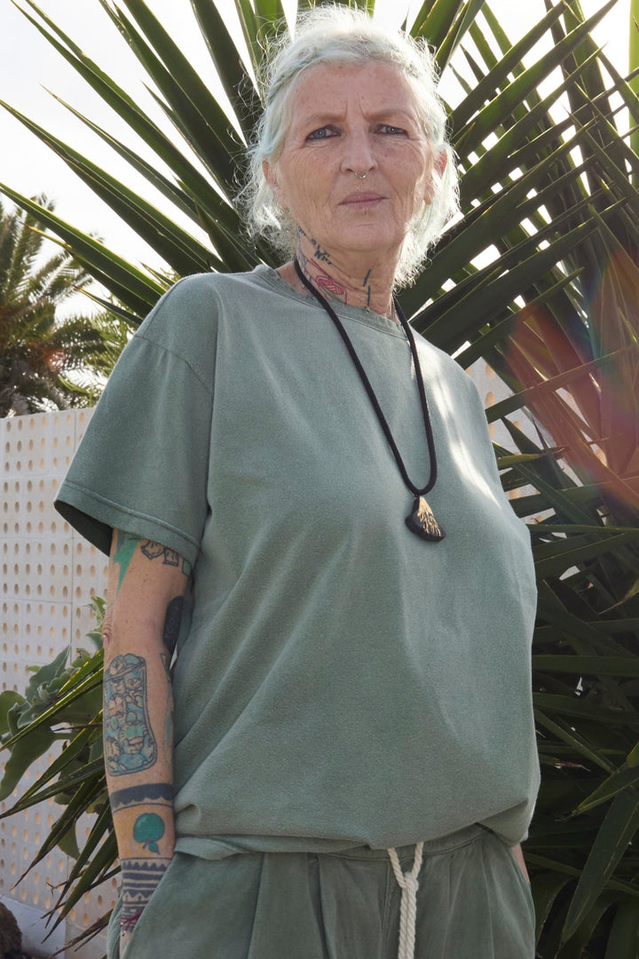 Model T. Recycled Jersey 100% Cotton Sun Faded Dye Army Green