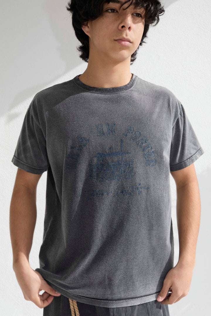 Model T. Recycled Cala N Porter Jersey 100% Cotton Sun Faded Dye Smoke Black