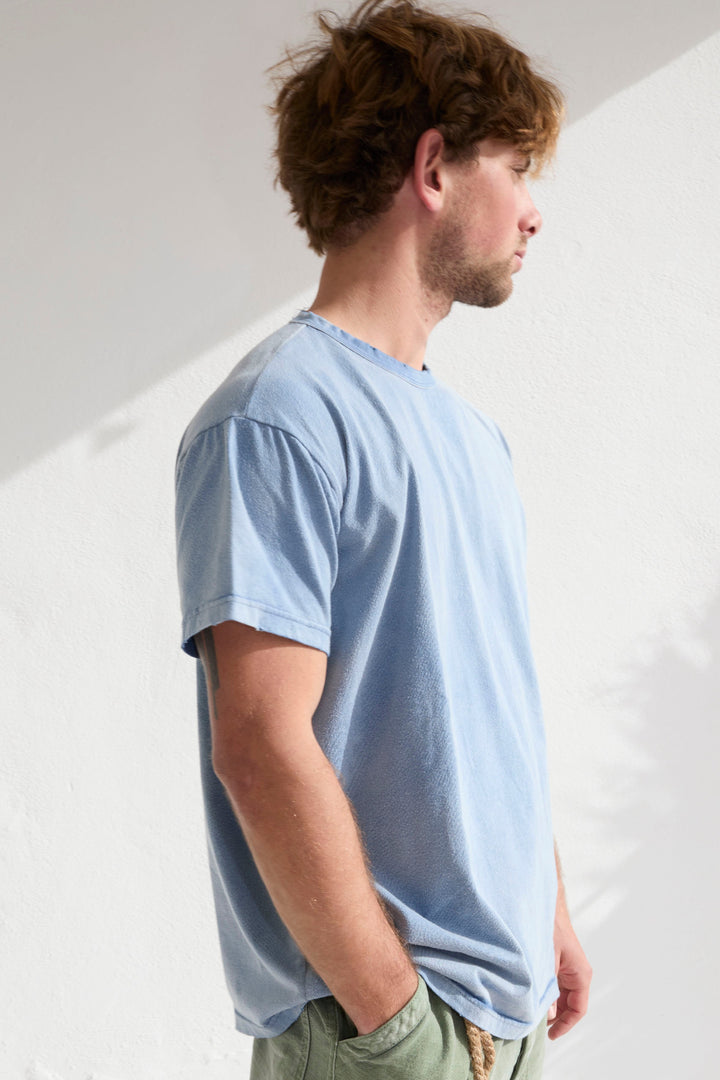 Model T. Recycled Jersey 100% Cotton Sun Faded Dye Bleu de Travail