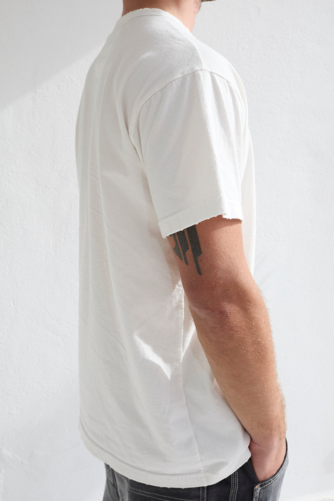 Model T. Recycled Jersey 100% Cotton Sun Faded Dye Off White