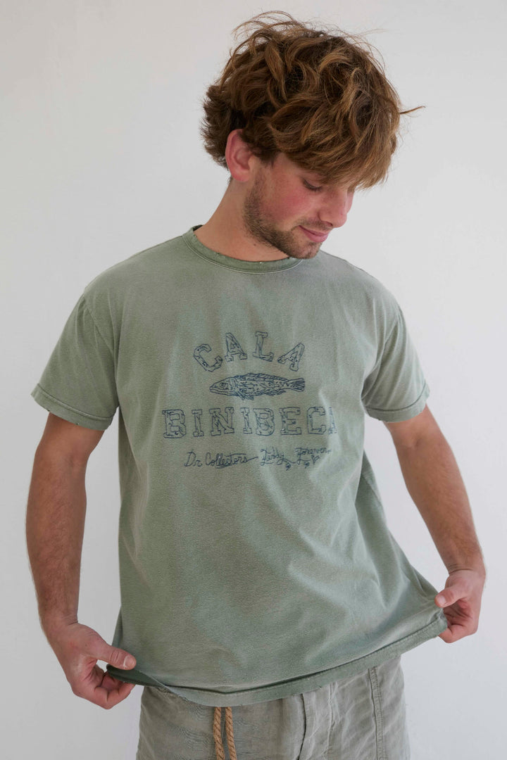Model T. Cala Binibeca Recycled Jersey 100% Cotton Sun Faded Dye Army Green