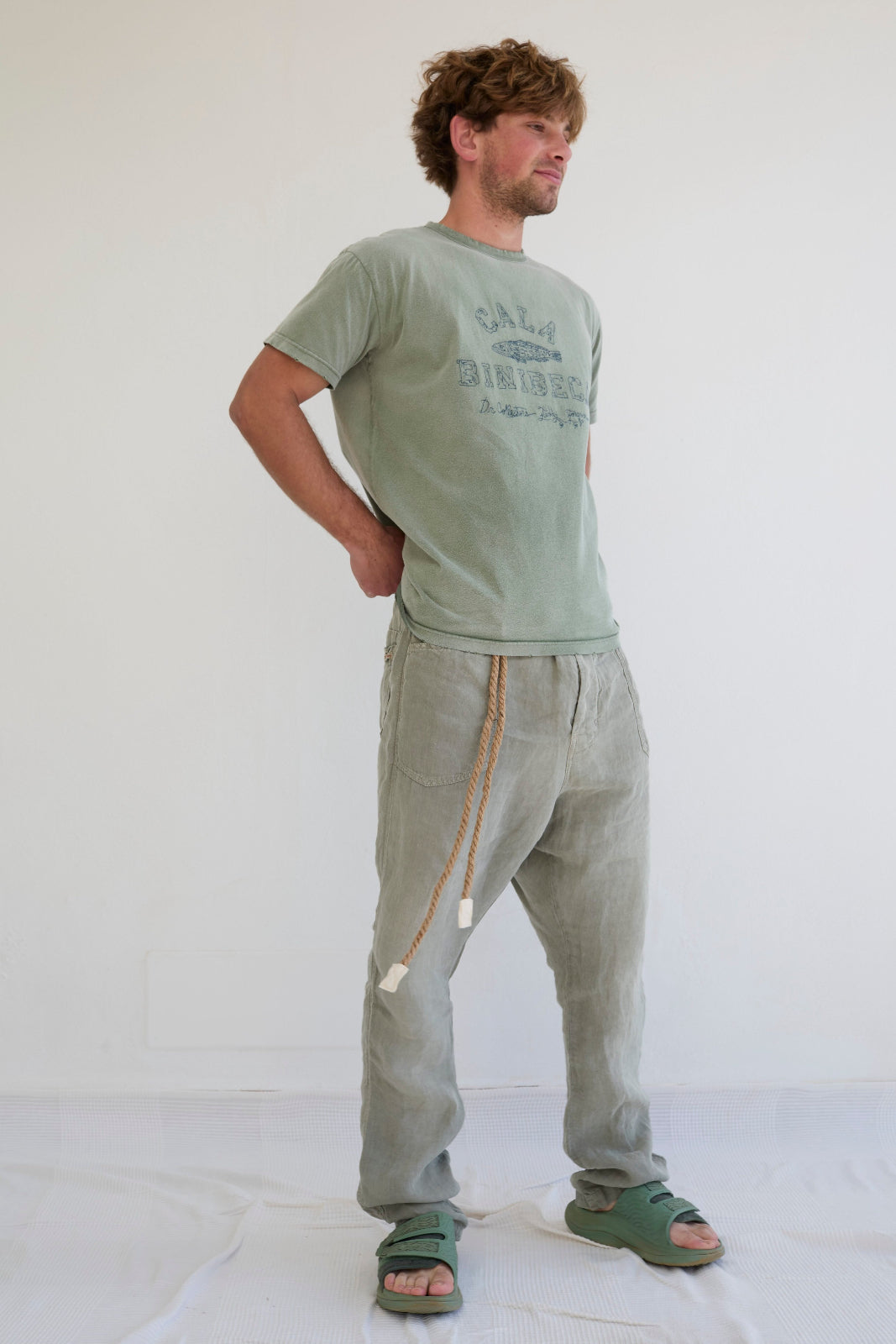 Model T. Cala Binibeca Recycled Jersey 100% Cotton Sun Faded Dye Army Green
