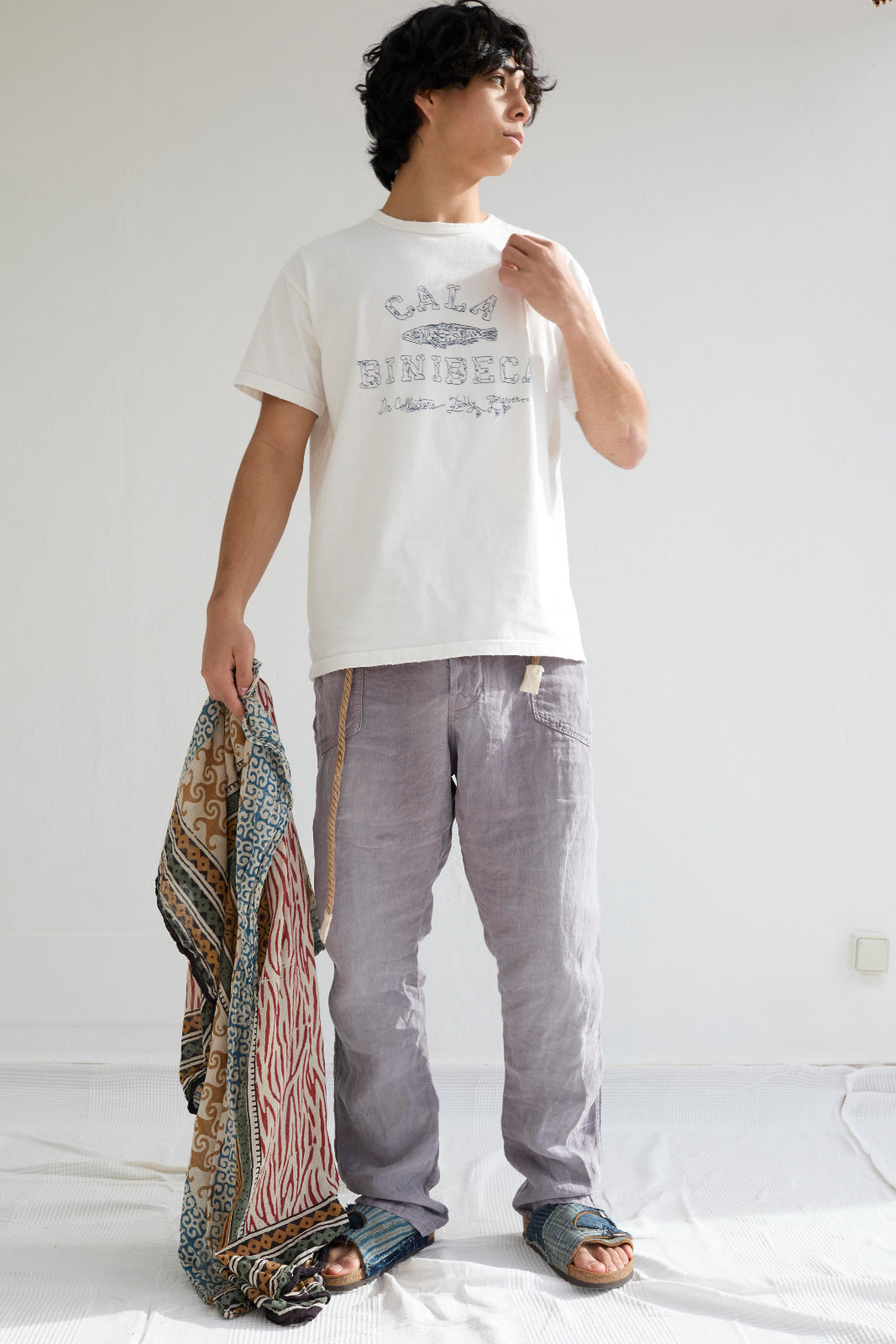 Model T. Recycled Cala Binibeca Jersey 100% Cotton Sun Faded Dye Off White