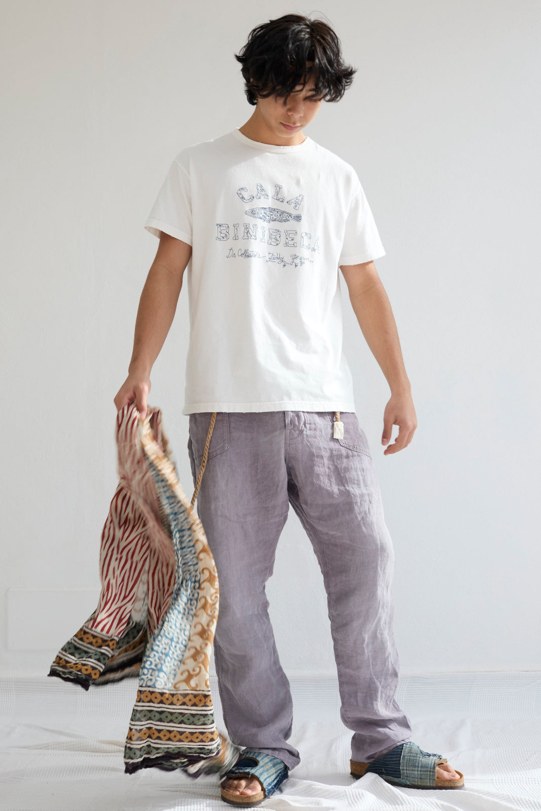 Model T. Recycled Cala Binibeca Jersey 100% Cotton Sun Faded Dye Off White