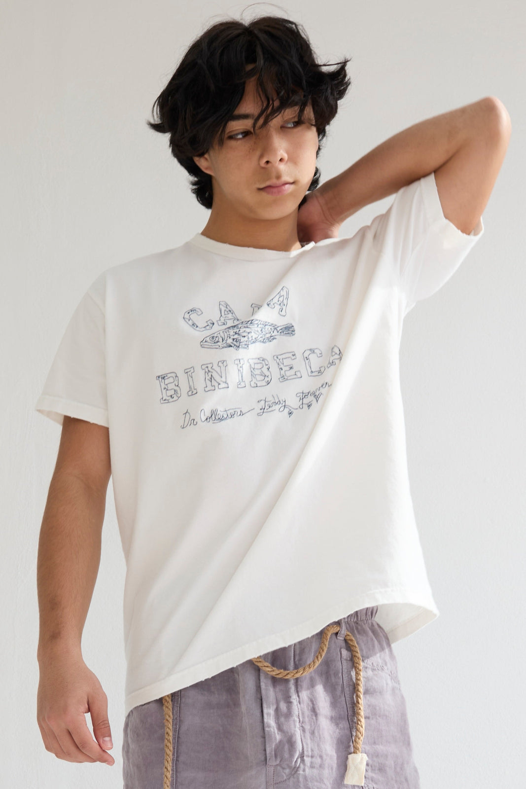 Model T. Recycled Cala Binibeca Jersey 100% Cotton Sun Faded Dye Off White