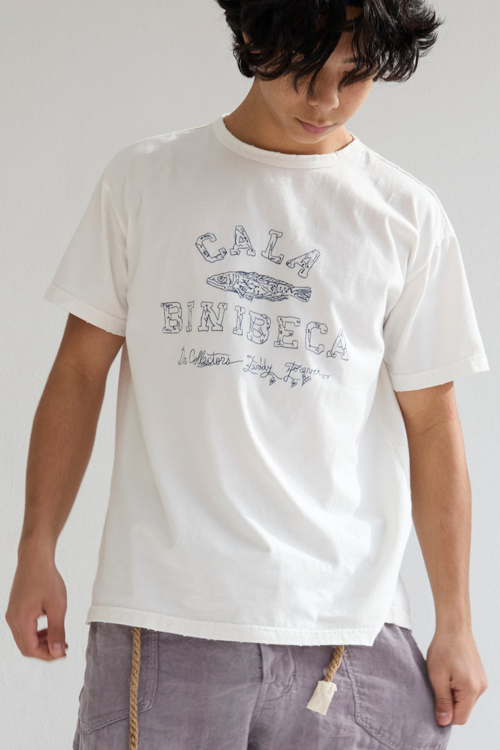 Model T. Recycled Cala Binibeca Jersey 100% Cotton Sun Faded Dye Off White