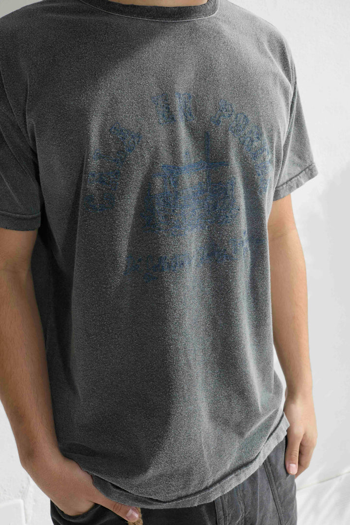 Model T. Recycled Cala N Porter Jersey 100% Cotton Sun Faded Dye Smoke Black