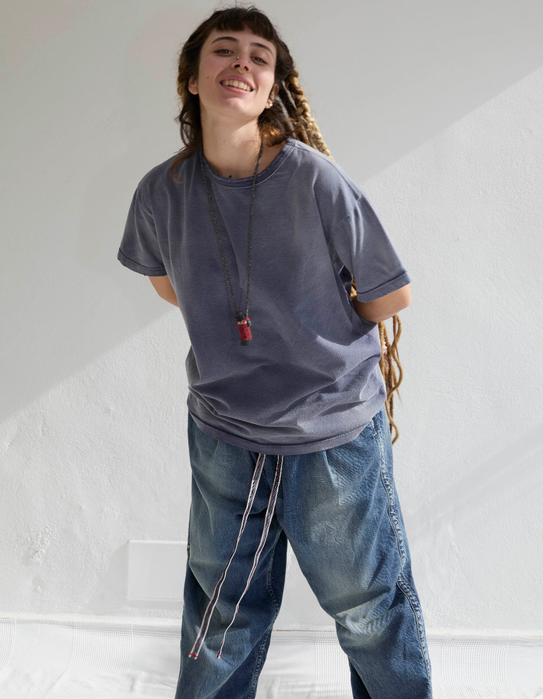 Model T. Recycled Jersey 100% Cotton Sun Faded Dye Navy