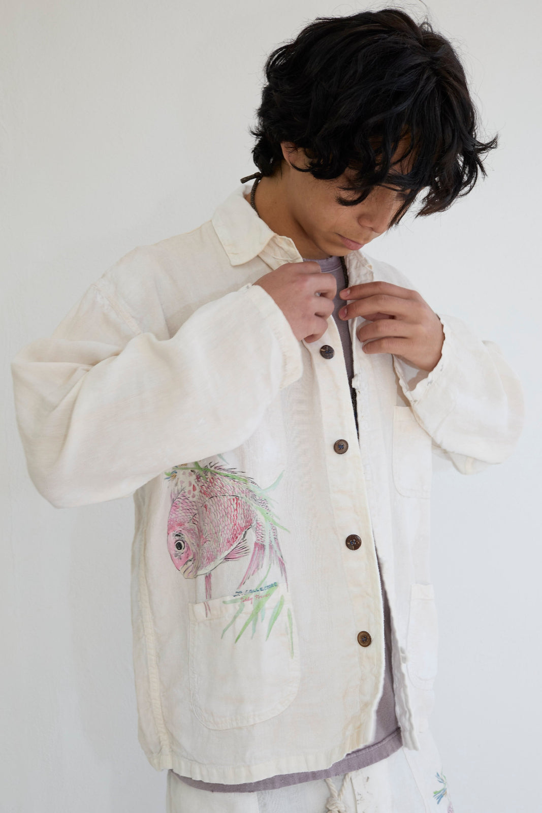 New Saigon Koi Fish 8oz 100% Hemp Sun Faded - Paint Dye Off White