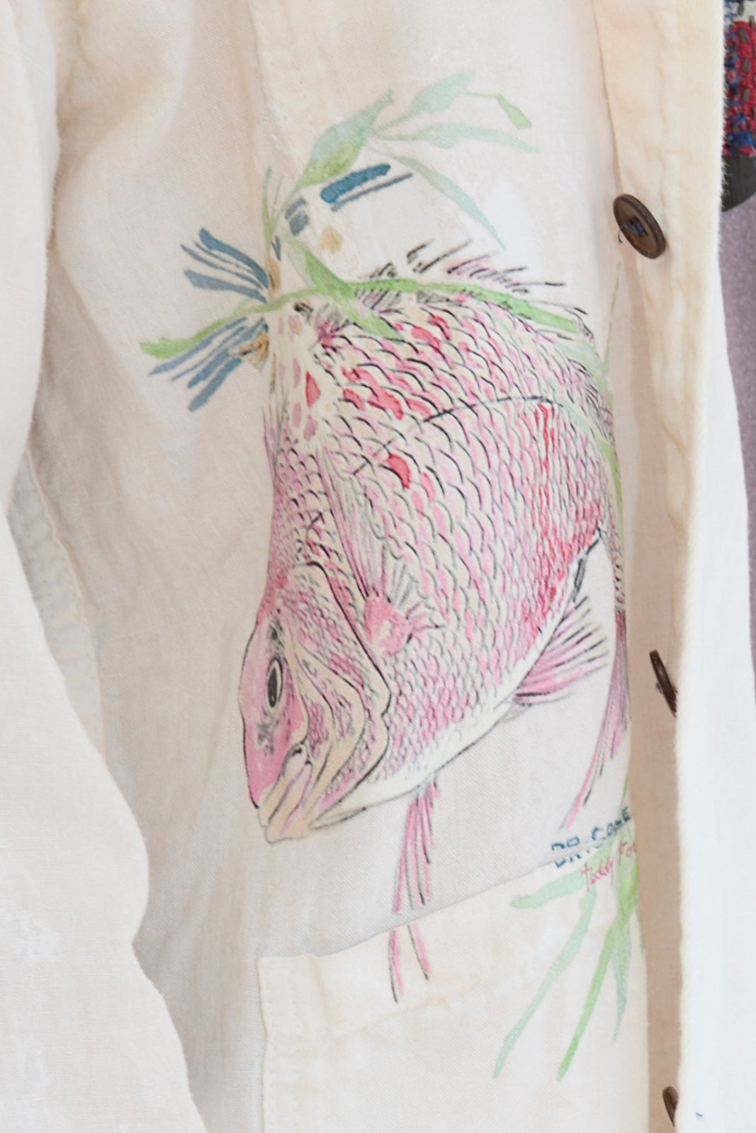New Saigon Koi Fish 8oz 100% Hemp Sun Faded - Paint Dye Off White