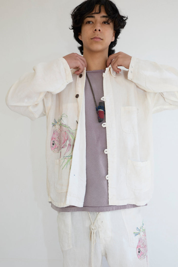 New Saigon Koi Fish 8oz 100% Hemp Sun Faded - Paint Dye Off White