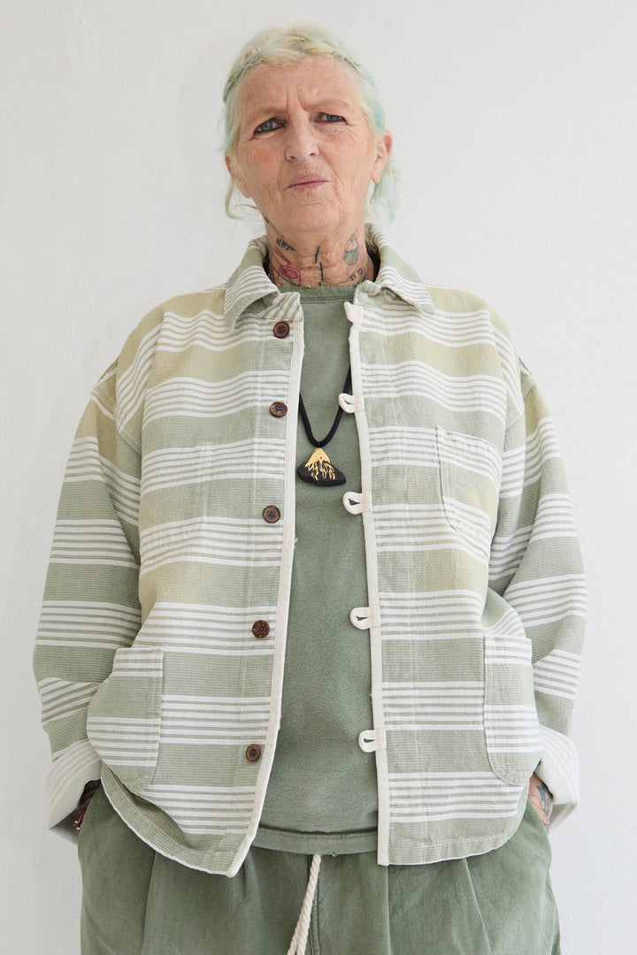 New Saigon 9oz Cotton Stripes Green Sun Faded Dye