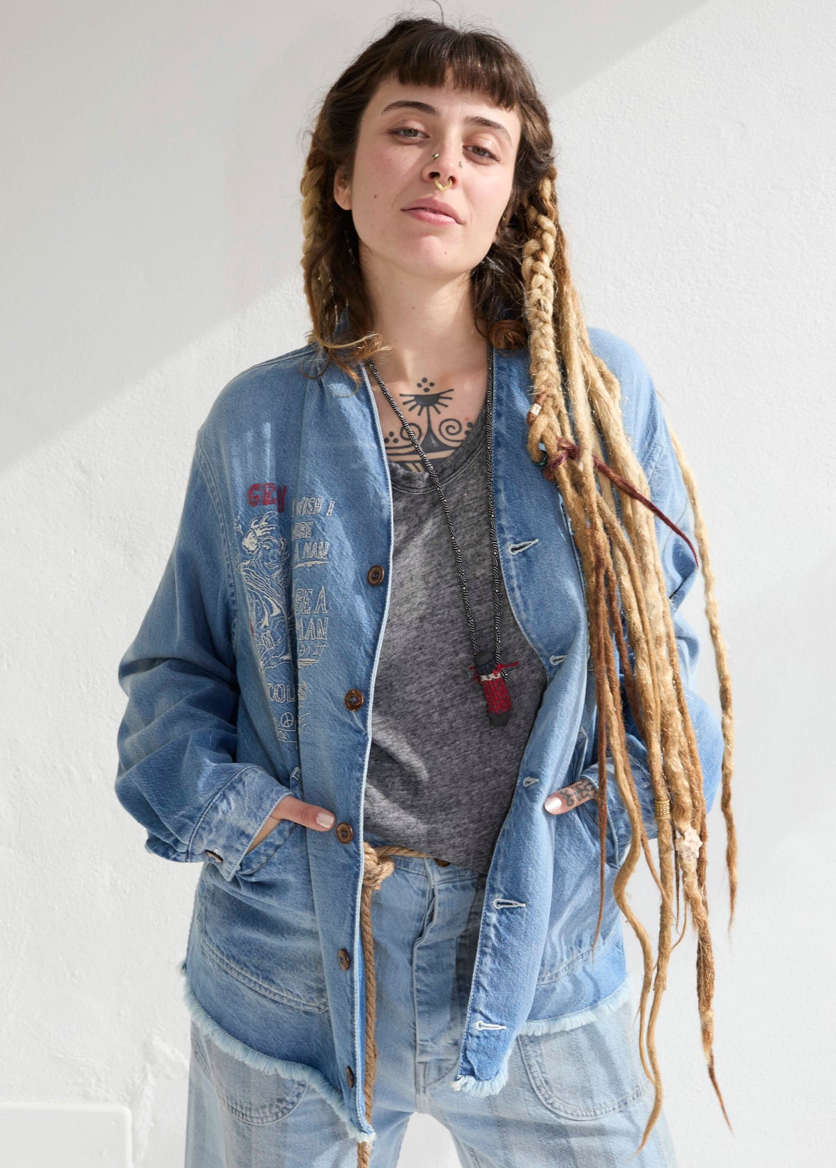 Okinawa GI Embroidery 9oz Denim & Recycled Cotton Sun Faded Wash