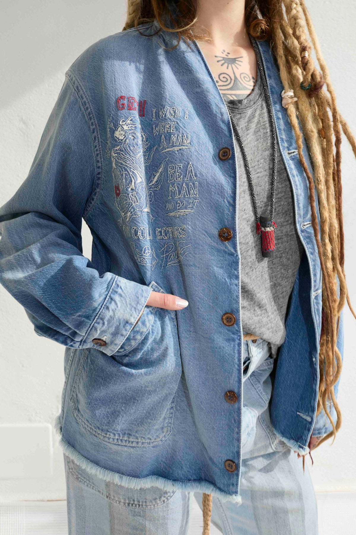 Okinawa GI Embroidery 9oz Denim & Recycled Cotton Sun Faded Wash