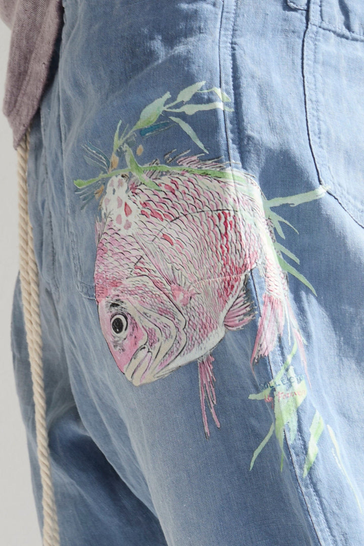 P38 Koi Fish 8oz 100% Hemp Sun Faded Dye Bleu de Travail