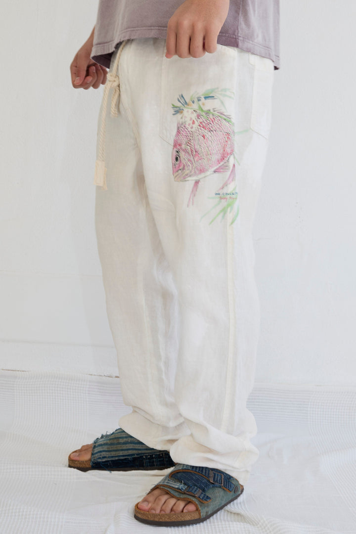 P38 Koi Fish 8oz 100% Hemp Sun Faded-Paint Dye Off White