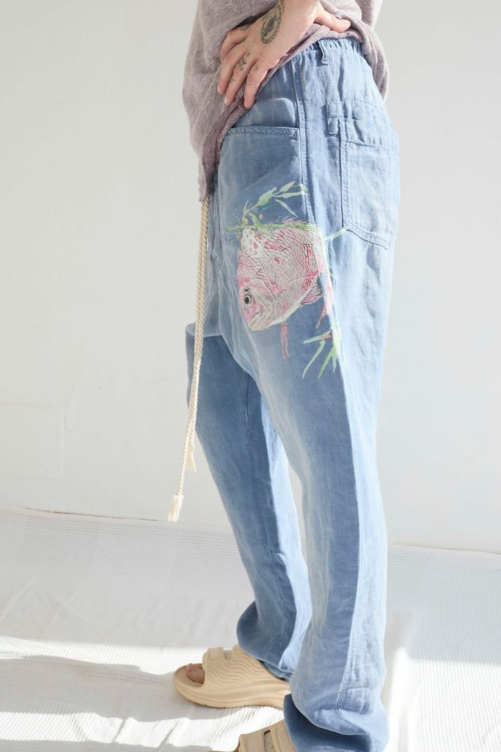 P38 Koi Fish 8oz 100% Hemp Sun Faded Dye Bleu de Travail