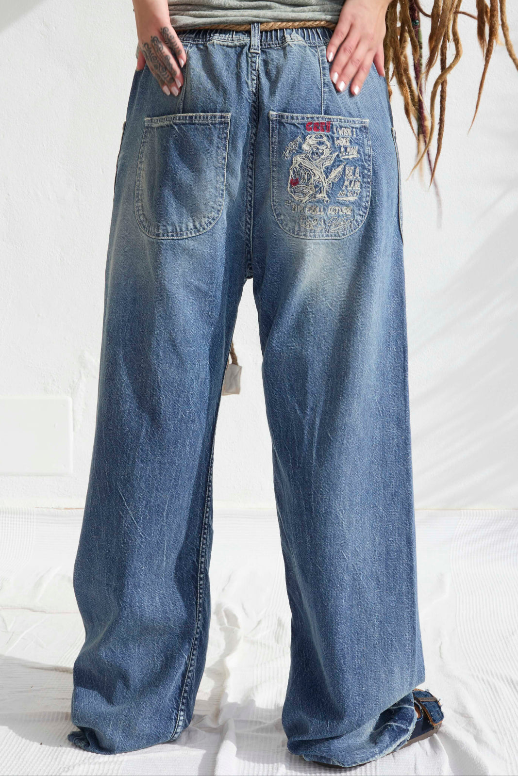 P83 Sailor GI Embroidery 9oz Denim Recycled Cotton Sun Faded Wash
