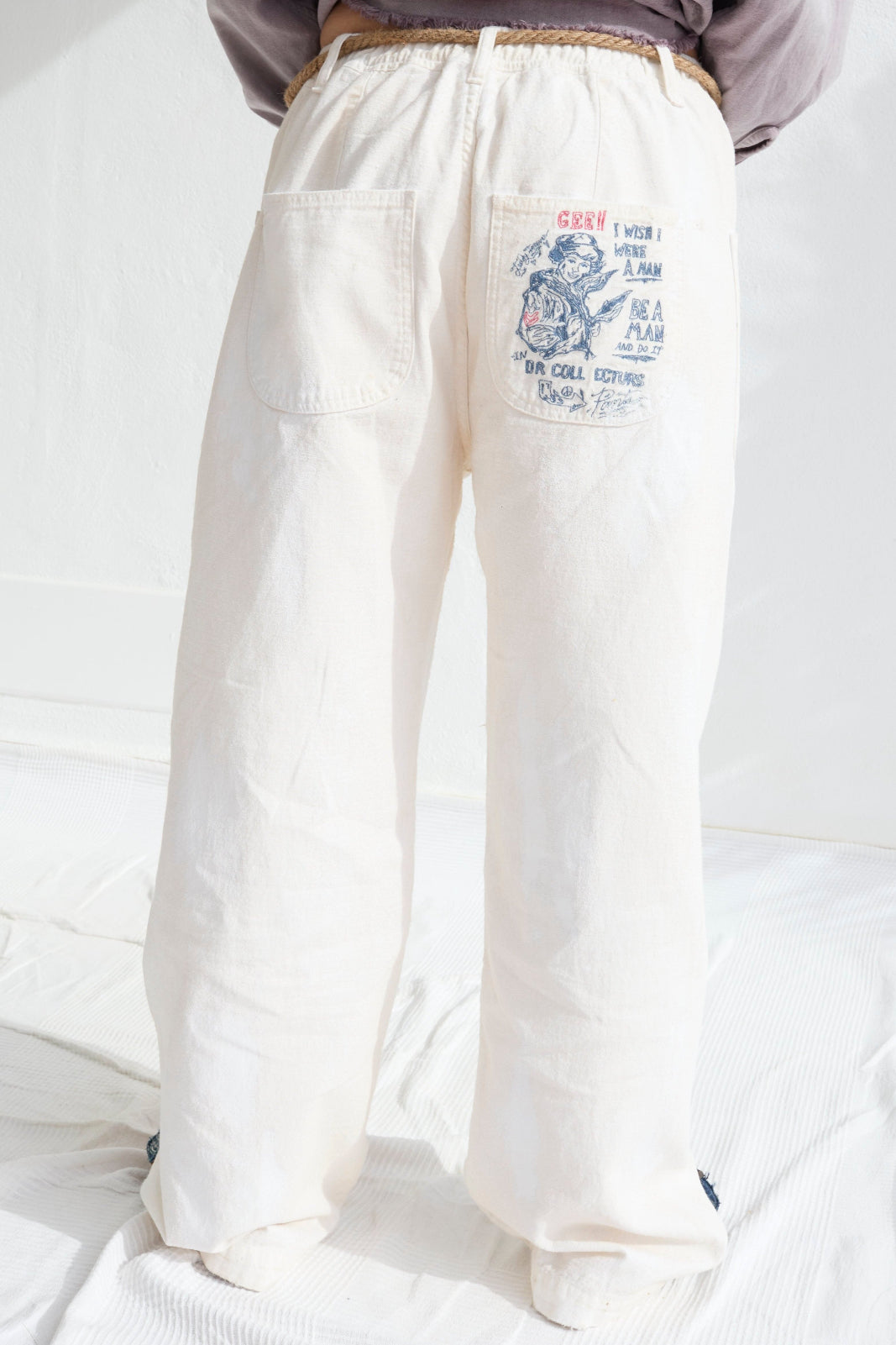 P83 Sailor GI Embroidery 9oz Linen/Organic Cotton Sun Faded-Paint Dye Off White