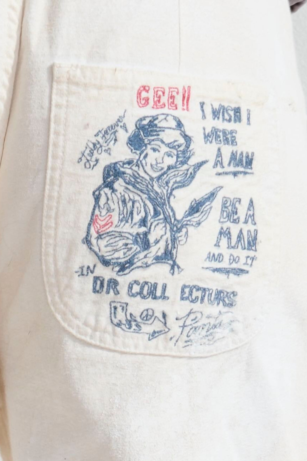 P83 Sailor GI Embroidery 9oz Linen/Organic Cotton Sun Faded-Paint Dye Off White