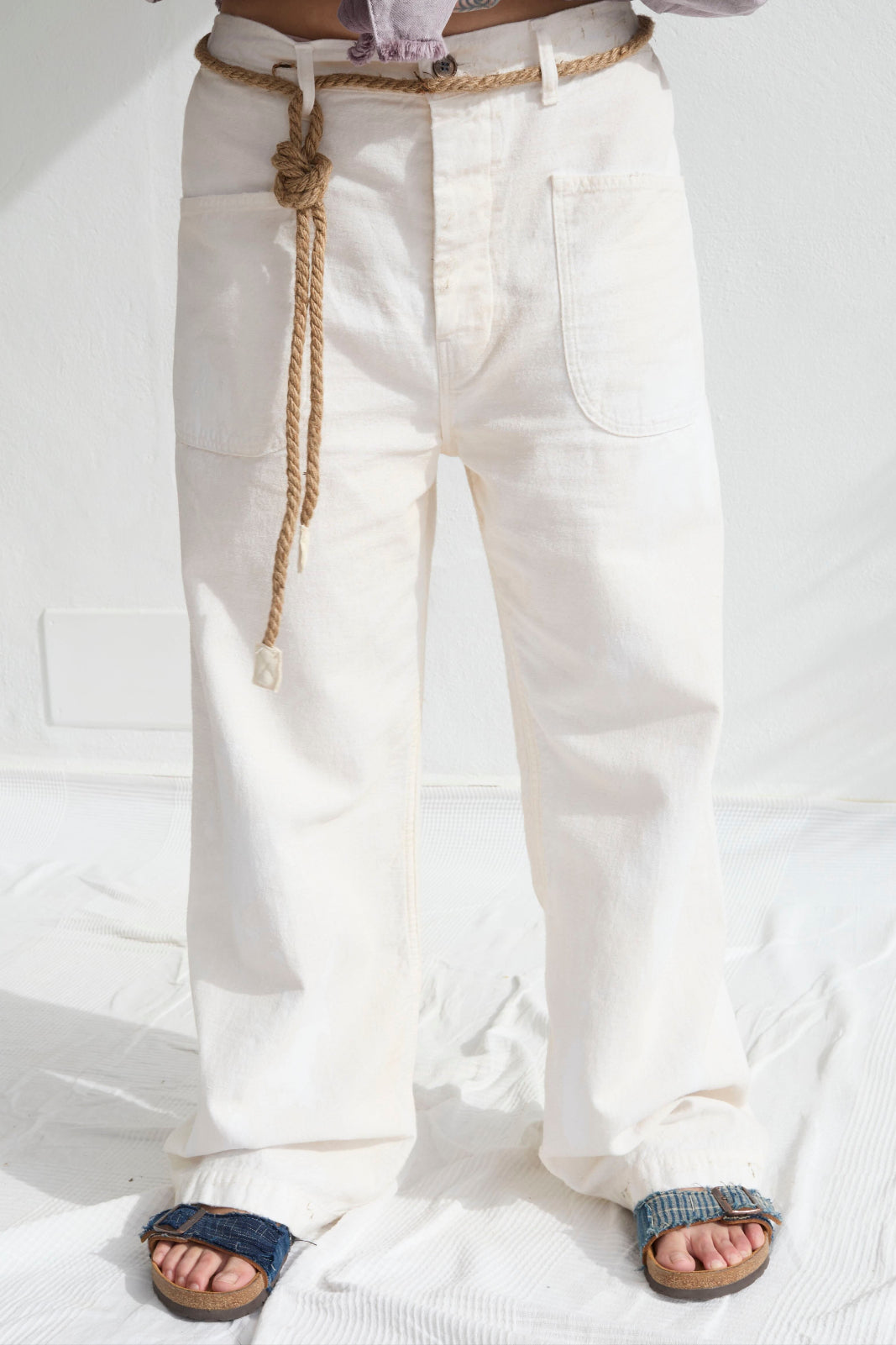 P83 Sailor 9oz Linen/Organic Cotton Sun Faded-Paint-Dye Off White