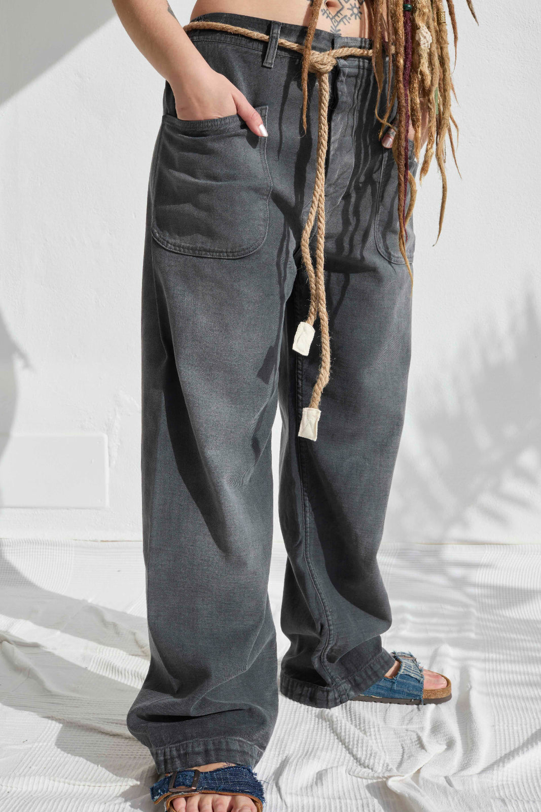 P83 Sailor 9oz Linen/Organic Cotton Sun Faded Dye Smoke Black