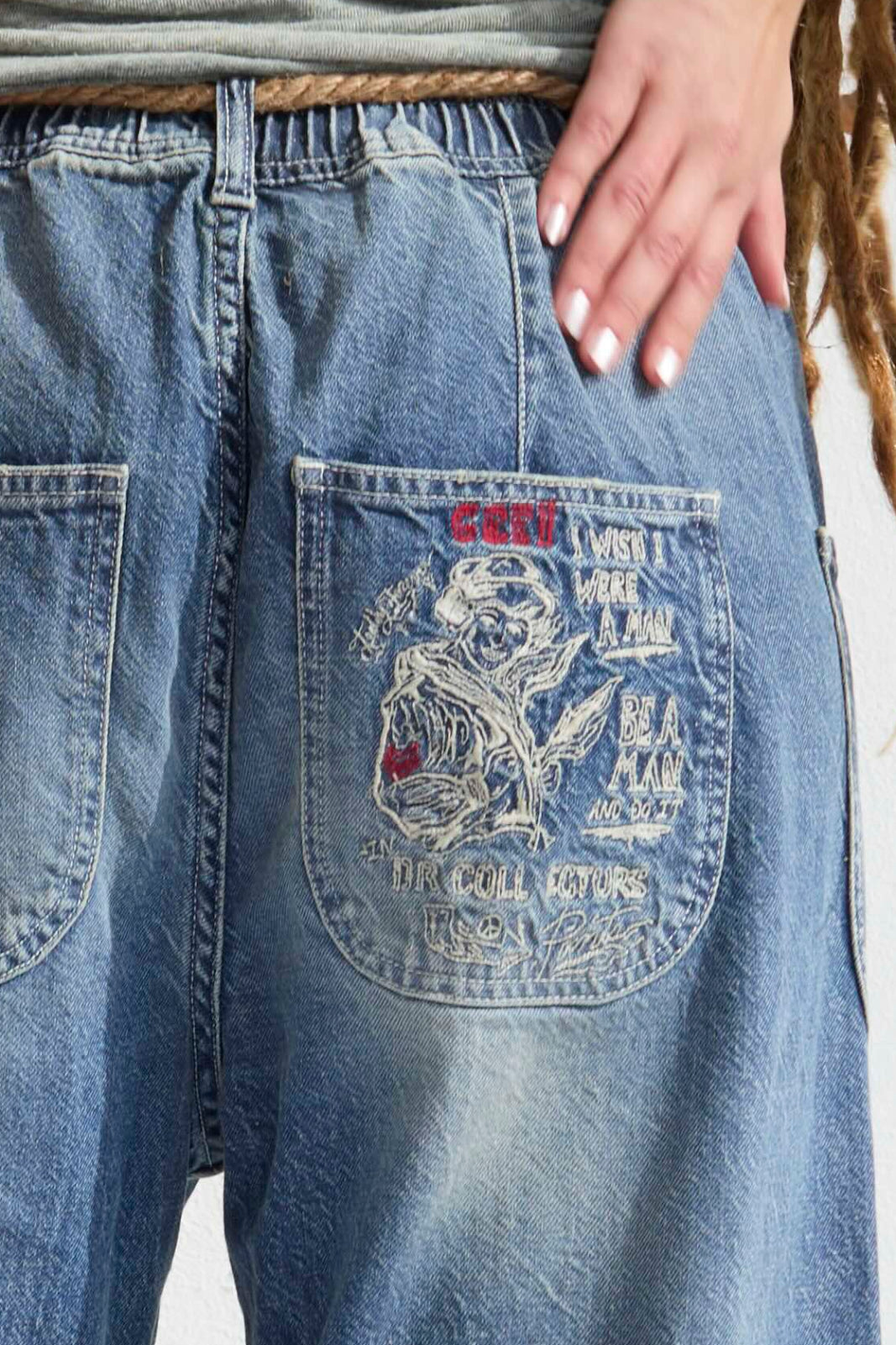 P83 Sailor GI Embroidery 9oz Denim Recycled Cotton Sun Faded Wash