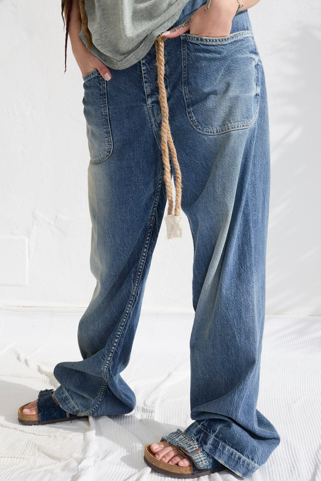 P83 Sailor GI Embroidery 9oz Denim Recycled Cotton Sun Faded Wash