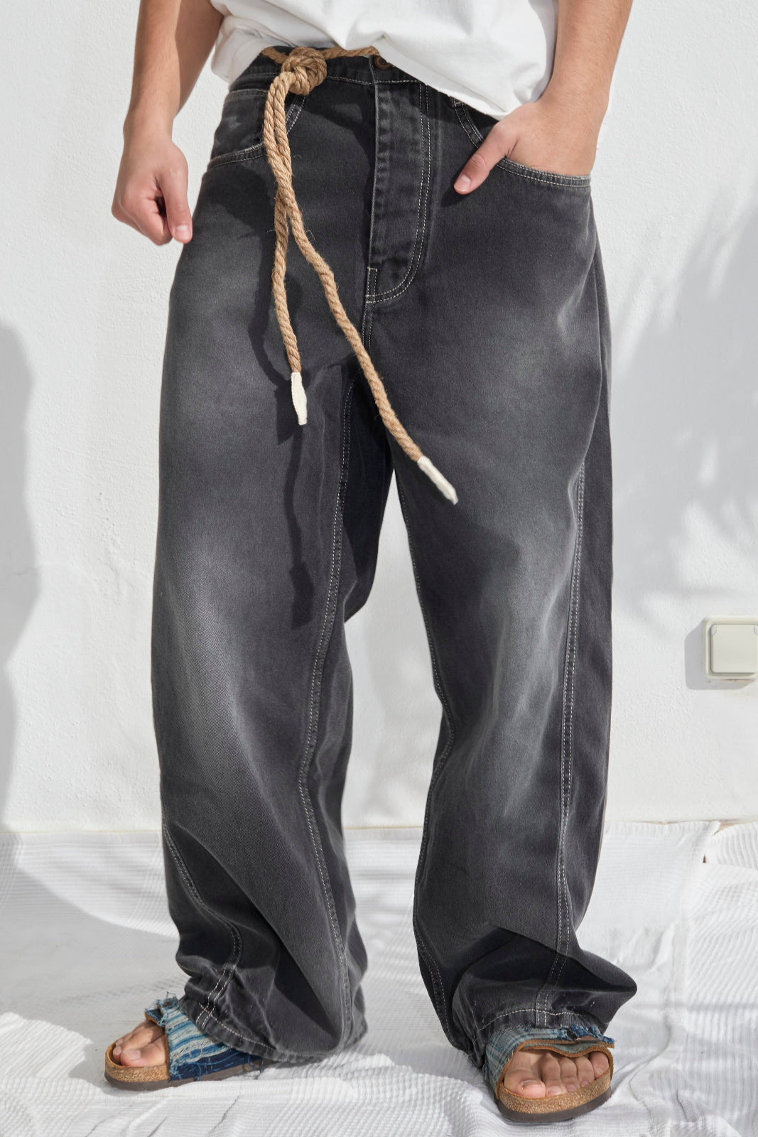 P84 Dungaree 9oz Organic Black Denim Sun Faded Wash
